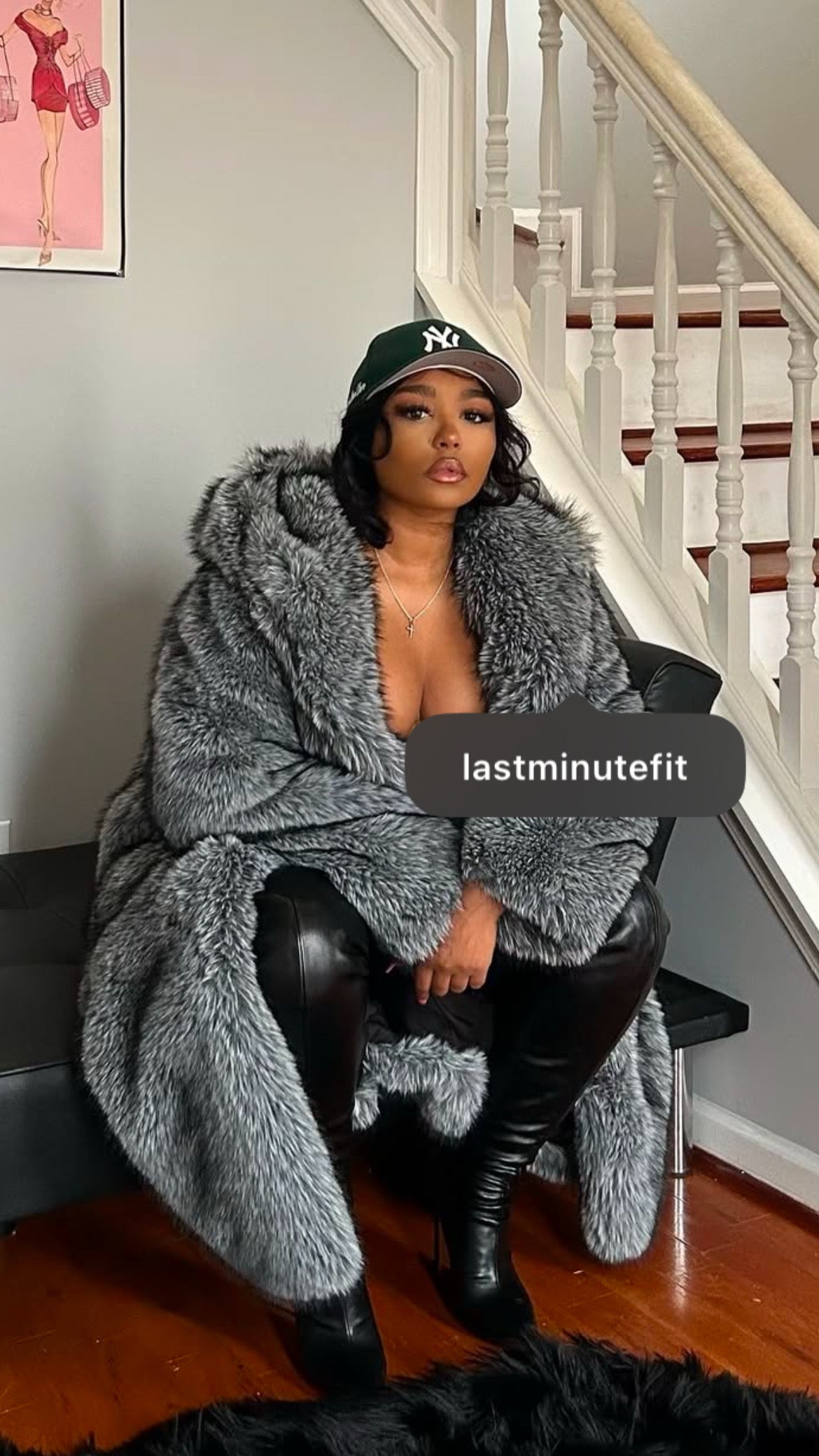 Full length faux fur coat