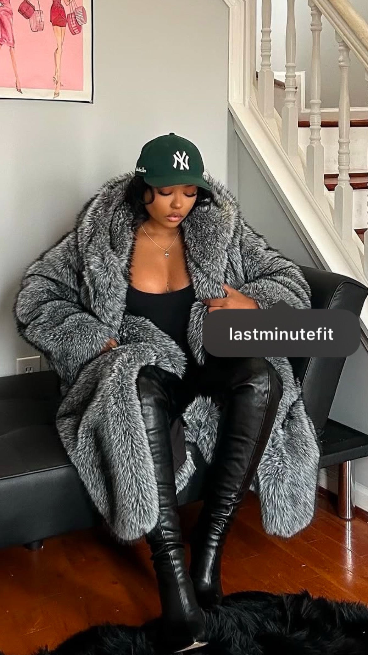 Full length faux fur coat