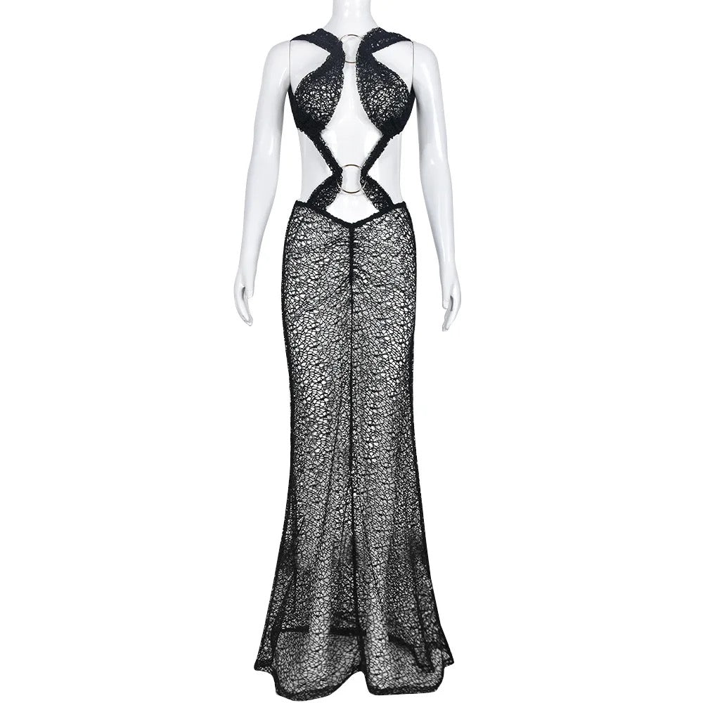 Midnight Lace halter dress