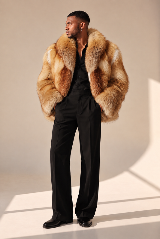 LMF men’s red fox fur cape